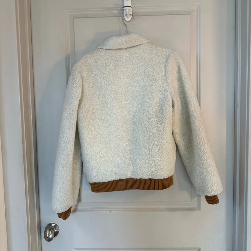 Revolve Lovers + Friends Simone Faux Fur Sherpa Ivory & Tan Bomber Jacket,Small - Picture 9 of 10